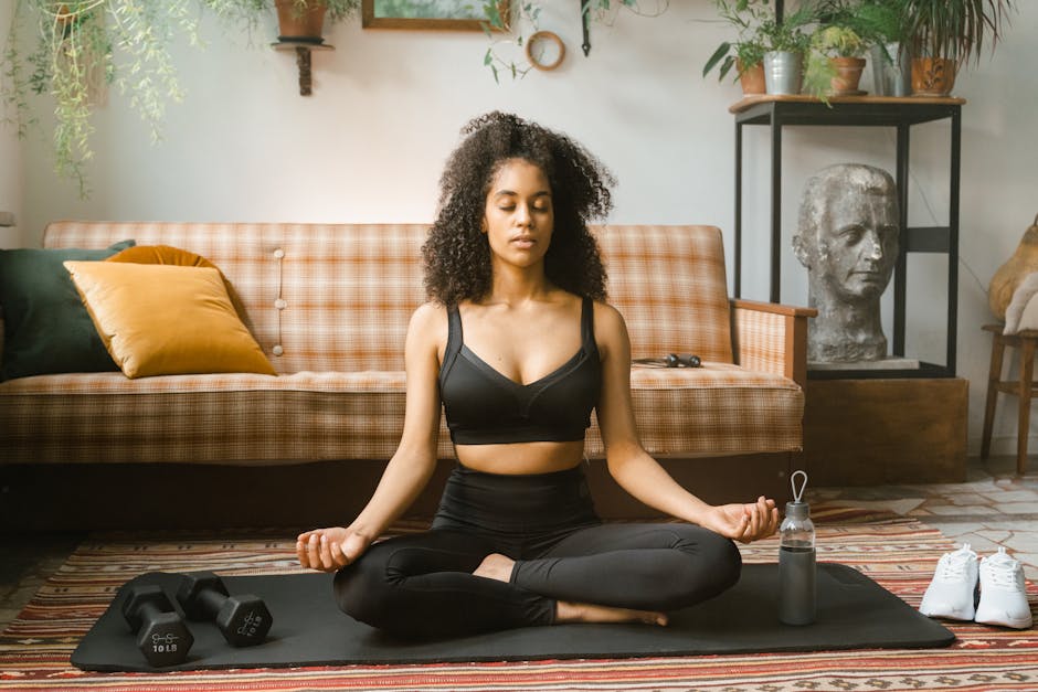 Woman meditating in a peaceful home environment
